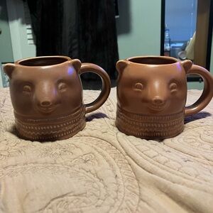 A Pair of Threshold Stoneware 3D Brown Bear Mugs
